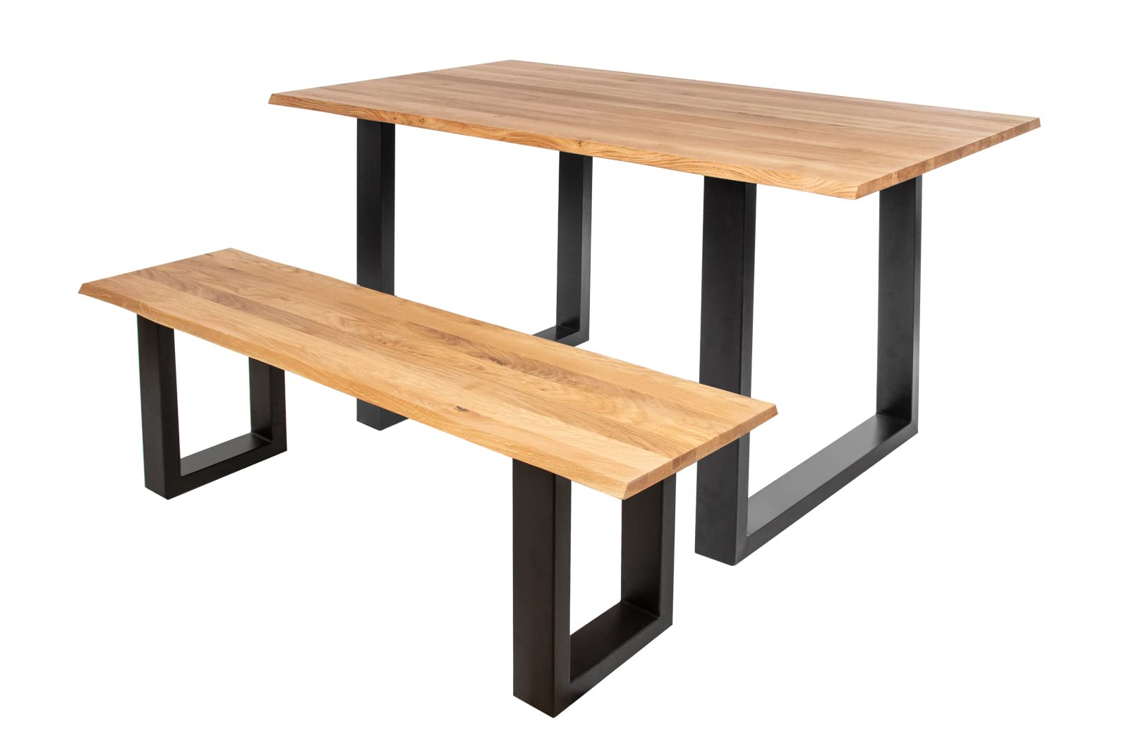 SAM Sitzbank 140x42 cm Enrico, Eichenholz massiv + geölt, schwarz lackiertes Kufengestell Metall, Esszimmerbank, echte Baumkante, Holzbank Massivholz, Baumkantenbank