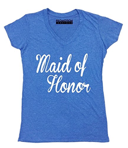 P&B The Brides Maid of Honor Women's V-Neck, M, Heather Royal