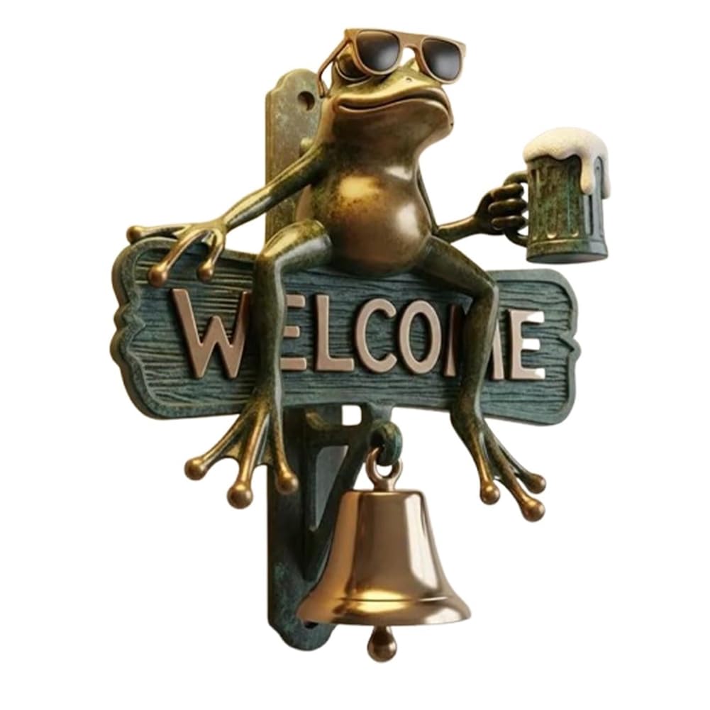 Vjsujehgy Chill Frog Doorbell with Sunglasses, Funny Outdoor Decorative Door Bell for Porch, Garden Welcome