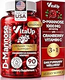 VitaUp D mannose with Cranberry and Vitamin C - USA Made D-mannose 1000mg Capsules - Cranberry Pills for Urinary Tract & Bladder, Immune Support - 90 Count