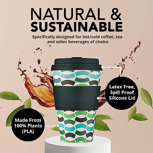Ecoffee Cup 14oz 400ml Reusable Eco-Friendly 100% Plant Based Coffee Cup with Silicone Lid & Sleeve - Image 4