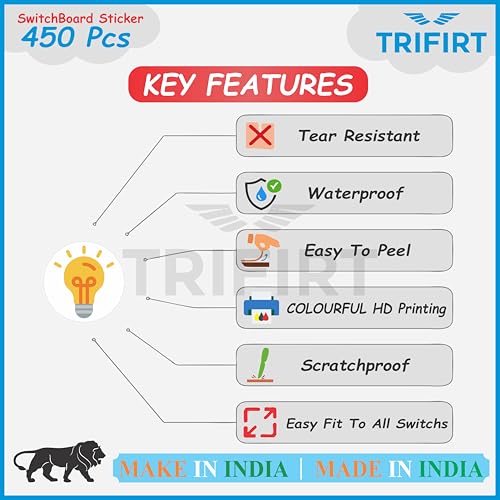 Image of Trifirt Transparent Switch Stickers for White Switchboard for Home Office Electric Board Appliances for Home Fan Tubelight Lamp Stickers 36 Design 450 Pcs (Colourful)