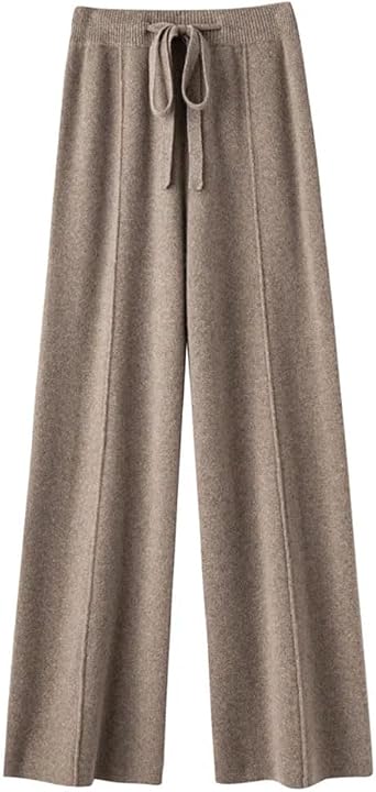 Fulbant Women Wool Wide Leg Pants with Drawstring Ladies Casual Solid Stretchy Knit Pants