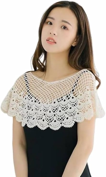 ENZAMOL Lace Shawl Poncho Cape for Women Bridal Cape Short Shrugs Net Shrugs Stylish Knitted Shrugs Western Poncho for Women Crochet Shrug Offshoulder Dress Beachwear White