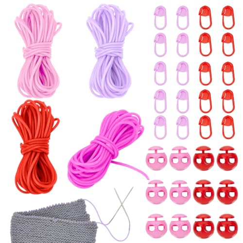 NBEADS 21.87 Yarda (20 m) de Cuerda de Goma Hueca En 4 Colores Claros, 4 Rollo de Tubo de Goma Hueco con 12 Cierres de Plástico de 2 Agujeros Y 20 Pinzas para Agujas de Punto