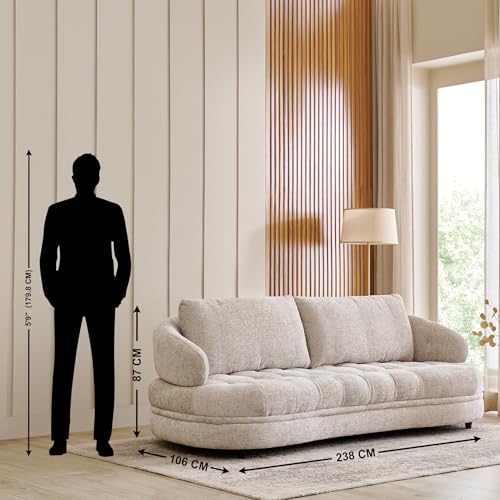 Image of Home Centre | Alexa | Fabric | 3 Seater Sofas | Beige | 1 Year Warranty