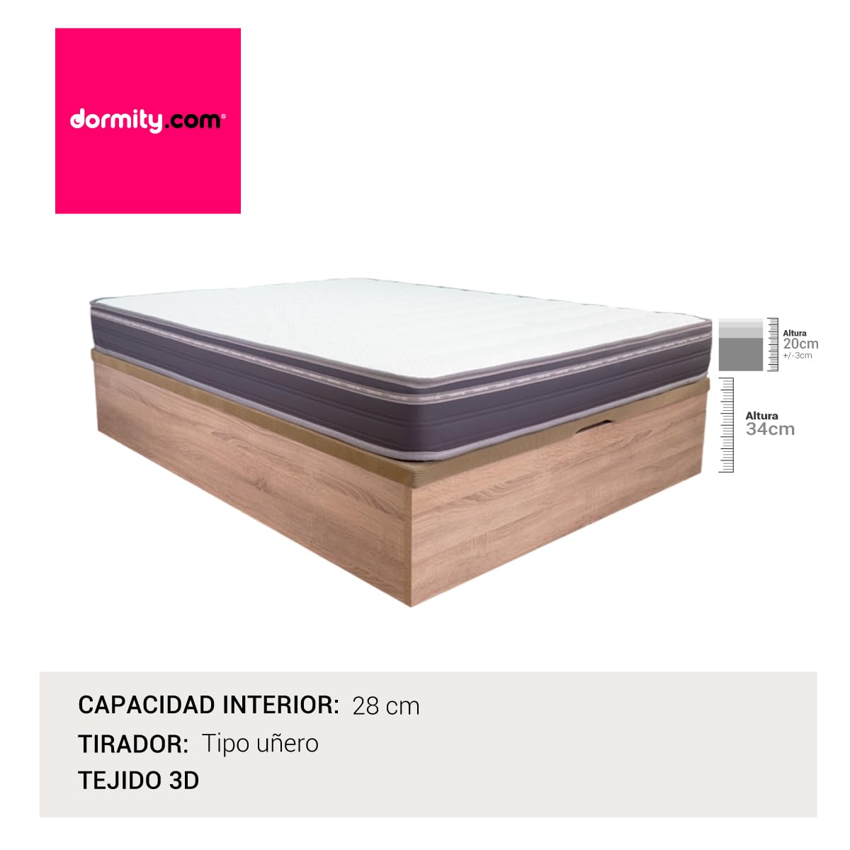 Dormity - Pack Colchón + Canapé - Descanso Profundo y Reparador - Espacio Amplio y Eficiente - 180x200