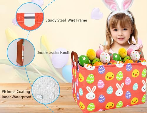 Image of Rectangle Empty Easter Baskets Boy Large Toy Storage Bin Girls collapsible Hamper Waterproof Canvas Box Kid Gifts Spring Decor( Yellow Chicken Rabbit Egg )