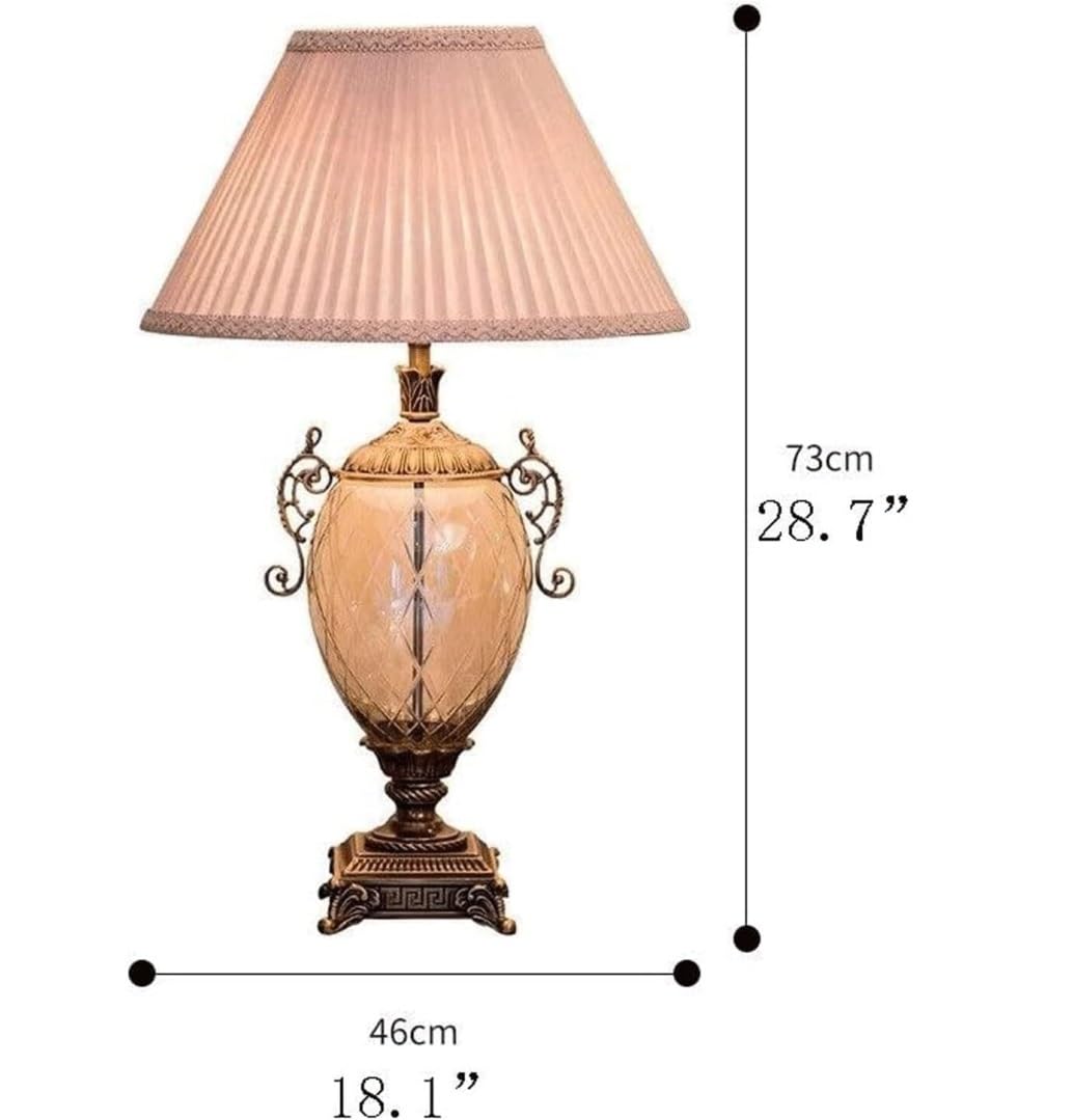 Lampa Stołowa Rustykalna Lampa Stołowa Z Abażurem Tkaniny Lampka Nocna Szklany Korpus Na Metalowej Podstawie Ochrona Oczu Do Domowego(Dimmer Switch)