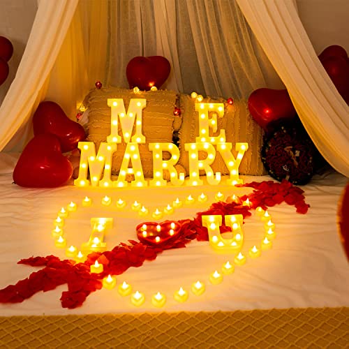 Homemory Marry Me Light Up Letters Proposal Decorations, Marry Me Sign With 24Pcs Flameless Candles 2000Pcs Red Fake Rose Petals 30Pcs Red Balloons For Valentine's Day Wedding Proposal Romantic Night #TOP4