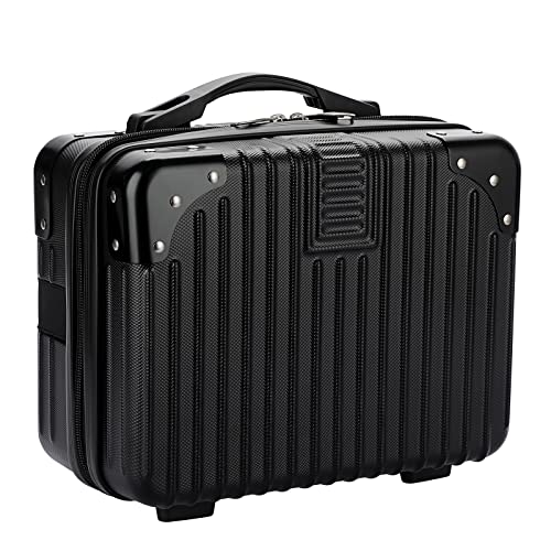 SUMNACON Make-up-Reisetasche Harter Kosmetiktaschen Organizer Mini-ABS-Tragekoffer Schwarz Kosmetikkoffer Handpack Schminktasche Aufbewahrung Kulturtasche für Reise Ausflug Urlaub(Kofferraumform)