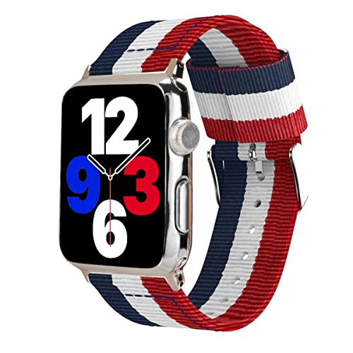 ESTUYOYA Bracelet Drapeau de la France compatible avec Apple Watch 41mm 40mm 38mm, (42mm-Serie 11-10), Bande en Nylon Sport iWatch Series 11 10 9 8 7 6 5 4 3 2...