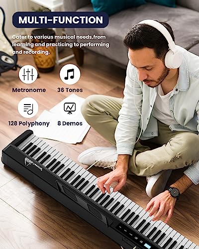 [2023 Upgraded] Full Size Digital Piano Keyboard, 88 Key Folding Piano With Bluetooth Midi, Semi-Weighted Portable Piano Keyboards, Wood Grained Electric Piano For Beginners, Kids, Adults By Cossain #TOP4