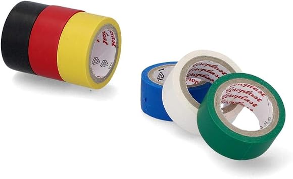 cartrend Insulating Tapes Electrician Tape Colored PVC Tape Waterproof Electrical Insulation Tape Pack of 6 3.3 mx 19 mm Mixed