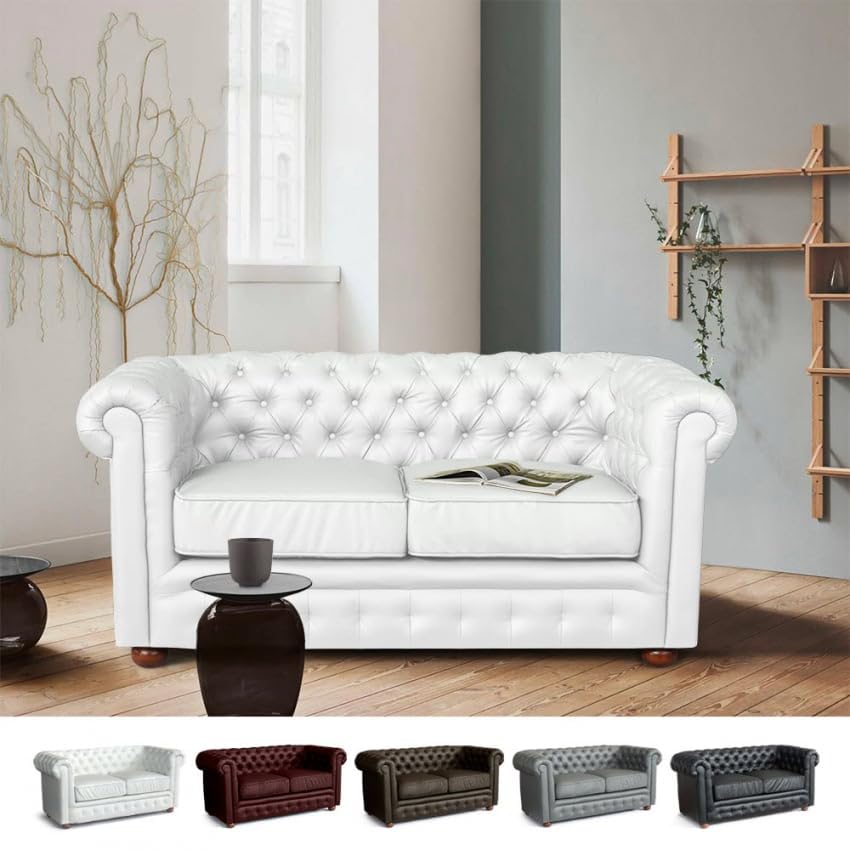 Produce Shop Canapé 2 Places en Similicuir Capitonné Design Chesterfield - Blanc