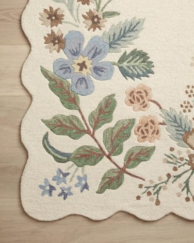 Image of Hand-Tufted Wool Carpet for Living Room 10x14 feet Ivory Floral Pattern Multicolor Anti-Skid High Pile Thick Carpet & Rugs for Bedroom & Hall