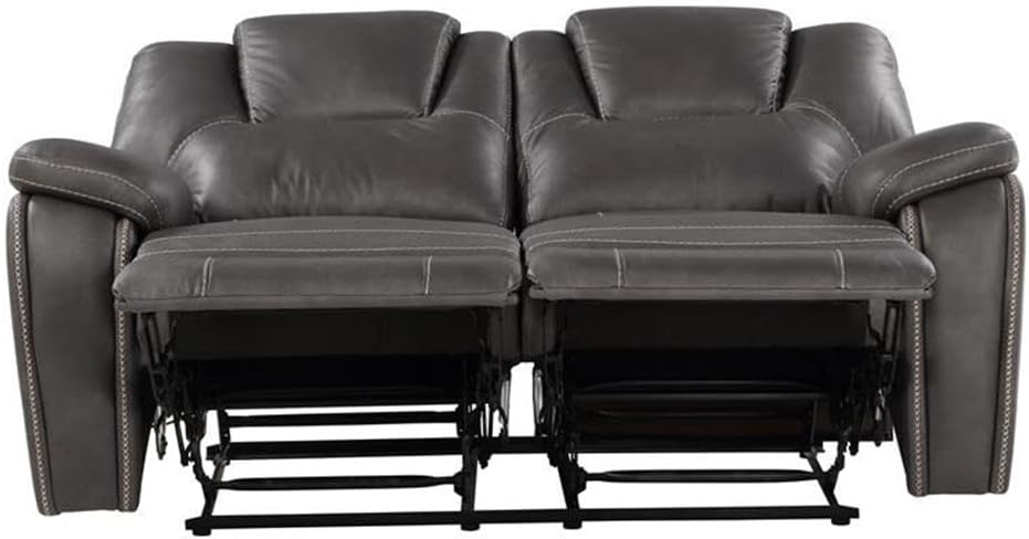 Steve Silver Katrine Charcoal PU Manual Love Seats, Two Built-in Recliners, Luxurious Padded Charcoal Faux-Leather, Baseball Stitching, 62" L x 36" W x 39" H, Grey