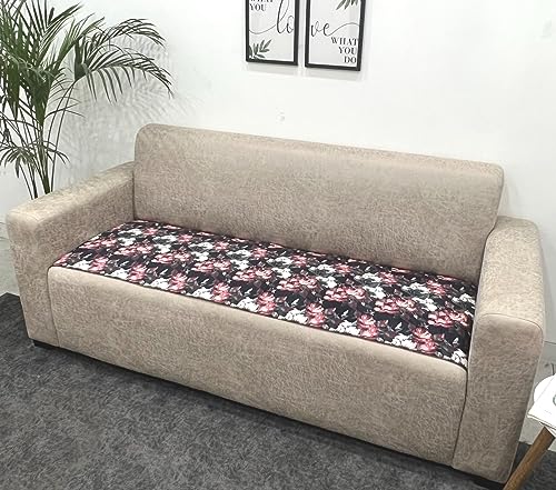 Image of Printed Sofa seat Cover for 5 Seater (3+2) with Heavy Antiskid Backing & Machine Washable Sofa seat Runner for Couch - Black Floral