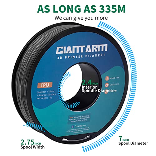 Image of GIANTARM TPU Filament 1.75mm Flexible Soft 3D Printer Consumables Grey,95A 1kg Spool (2.2 lbs.), Dimensional Accuracy + /- 0.05 mm