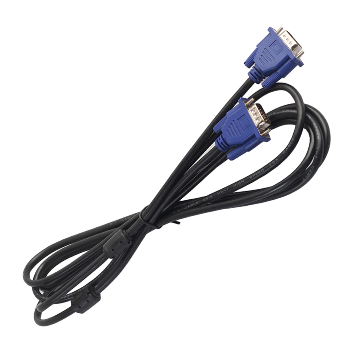 Mikikit 9ft Vga Cord Male to Male Monitor Cable to Ferrite Cores Black with Blue Connector