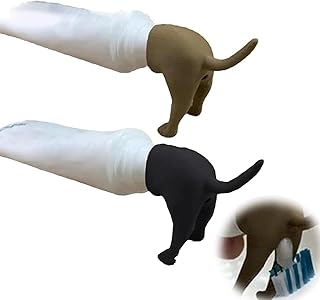 2PCS Pooping Dog Butt Toothpaste Topper, Hilarious & Funny Toothpaste Dispenser Cap, Creative Toothpaste Cap Gadget, Pooping Dog Butt Toothpaste Squeezer Topper Prank Gift(Black & Brown)
