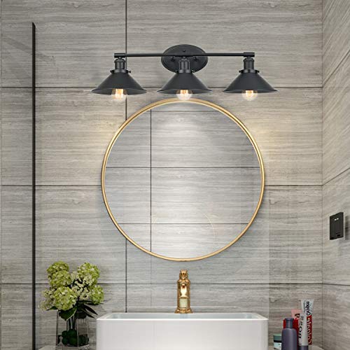 Topotdor Industrial 3-Light Wall Sconces with Black Metal Lamp Shade,Vintage Farmhouse Wall Light Fixture with E26 Base Socket for Bedroom Bathroom Mirror Cabinets Dressing Table (Black) - Thumbnail 2
