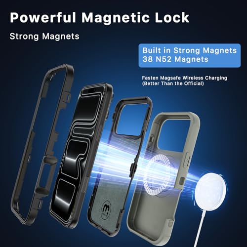 Image of M MYBAT PRO for iPhone 17 Pro Case with Belt Clip Holster,[Compatible with Magsafe] w /Screen Protector,Anti-Drop,Shockproof,w 360Rotating Kickstand,Heavy Duty Protection (Natural Titanium)