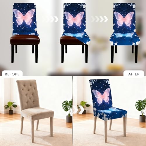 Image of Nuxovilar Glowing Butterfly Design Milk Silk 23.6x66.9in 4PCS Covers | Stretch Slipcover Exotic Protector Butterfly Wrap Seat Guard Dining Room Wedding Banquet Event (Glowing Wing)