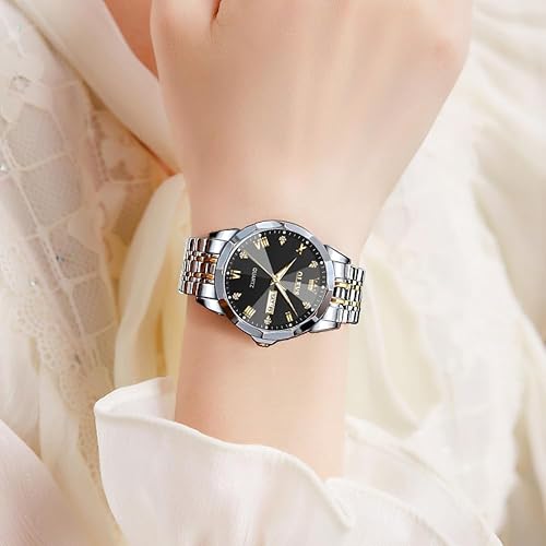 Miniatura 3 de OLEVS Reloj de diamantes para hombre, de lujo, vestido de negocios, reloj de pulsera de cuarzo de acero inoxidable, impermeable, luminoso, fecha de