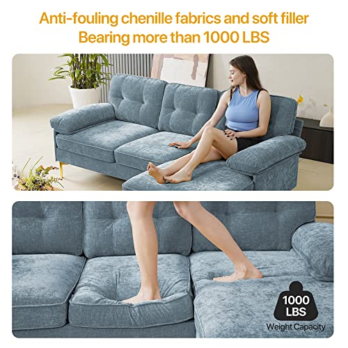 Coosleep Convertible Sectional Sofa Couch, 83" L-Shape Sofa Couch With Chaise Convertible,Chenillefabric Upholstered For Living Room, Apartment, Office (Light Blue) #TOP1