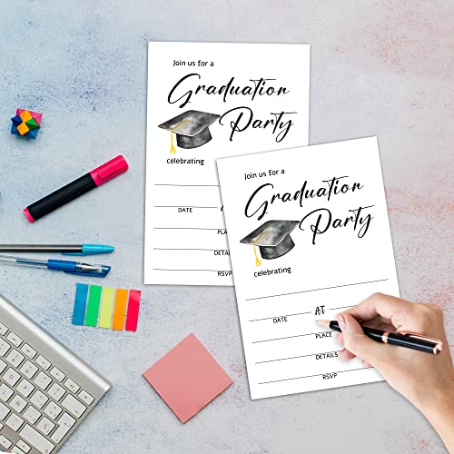Watercolor Graduation Party Invitations Cards, Graduation Party Celebration, Grad Announcement Invite Card for High School or College - 25 Fill in Invitations and 25 Envelopes set/GRAD-03