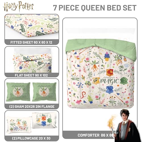Image of Harry Potter Queen Comforter Set 7 Piece Soft Floral Bedding, Multi