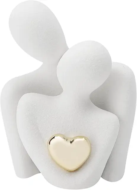 White Porcelain Asian Figurines: Romantic Couple Hug & Kiss Sculpture for Home Decor