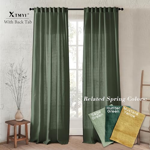 XTMYI Olive Green Linen Curtains, Light Filtering Sheer Window Treatments, Boho Floor to Ceiling Curtains for Bedroom Aesthetic Living Room, 84 Inches Long, 2 Panels Set by XTMYI - Image 2