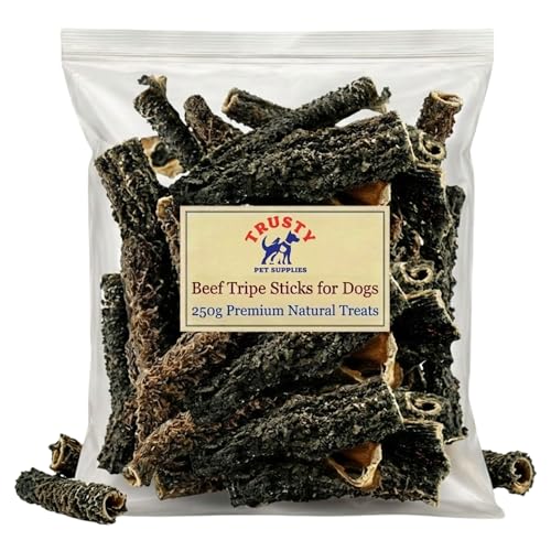 Beef Tripe Sticks for Dogs 250g | Natural Dog Treats | Dental Sticks Dogs Love | Hypoallergenic & Grain Free Dog Treats | Healthy High Value Dog Treats | by Trusty Pet Supplies