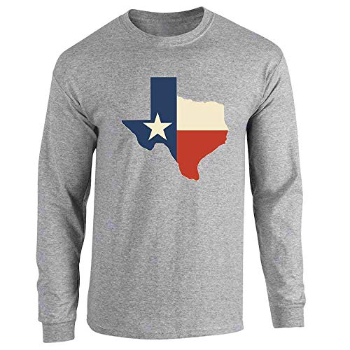 Pop Threads Texas Flag Lone Star State Map Retro Proud Texan Sport Grey L Full Long Sleeve Tee T-Shirt