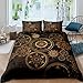 Erosebridal Golden Ndustrial Gear Bedding Set Queen Size Steampunk Style Duvet Cover Clocks Theme Comforter Cover for Boys Men Mechanical Device Bedspread Cover, Black