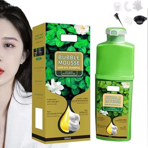 Long-Lasting Plant-Based Foam Hair Dye, Bubble Hair Dye Shampoo, 500ml Hair Color Cream - Mild Formula, Quick-Acting Coverage, Nourishing Formula, with Dyeing Tool (Dark Brown)