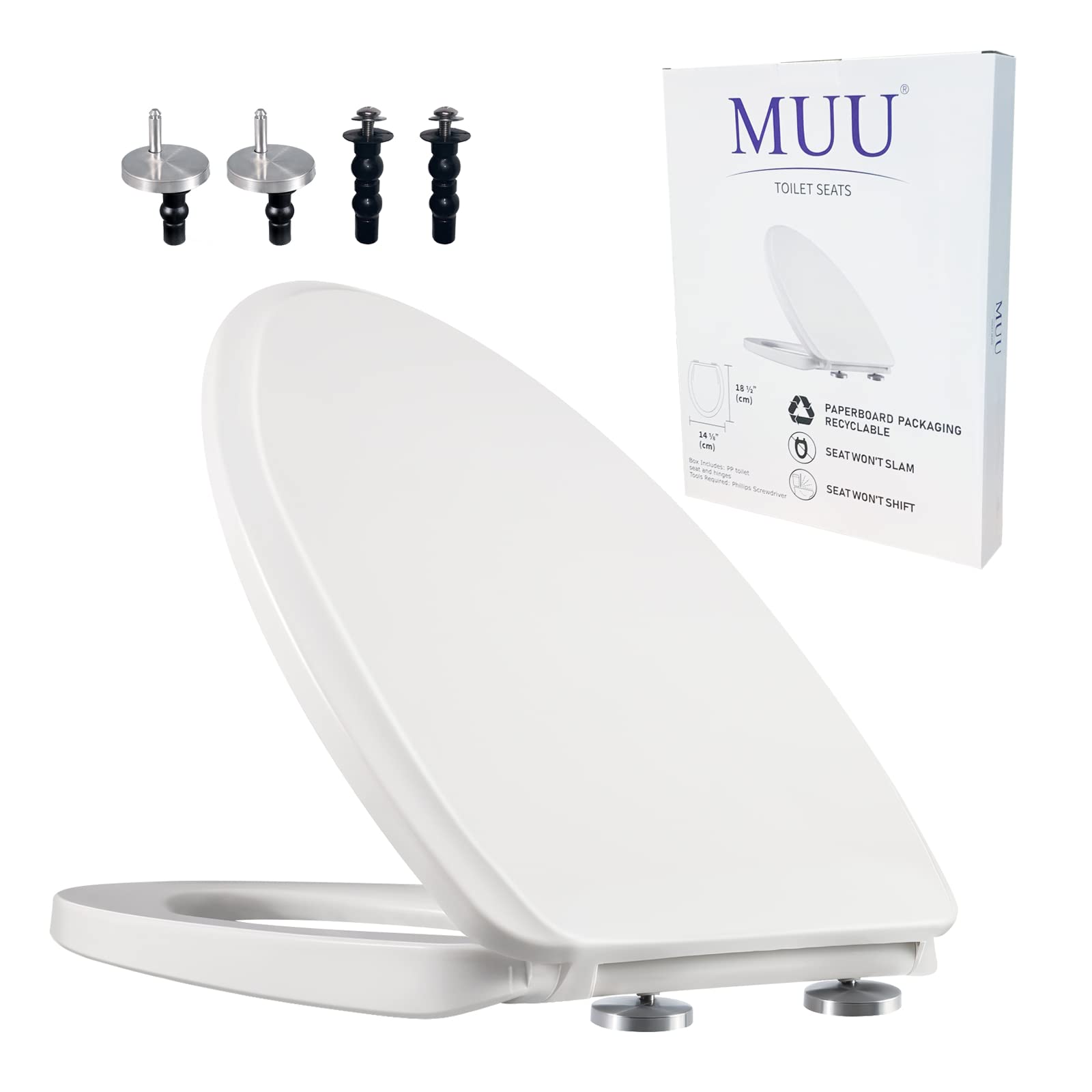 Toilet seat, Slow Close, White heavy duty Toilet Seat with Nonslip