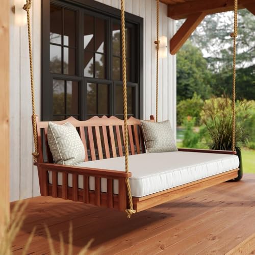 Image of Wooden Hanging Swing for Balcony & Living Room | 3-Seater Indoor Outdoor Jhula for Adults | Solid Wood Swing with Rope | Traditional Home Decor Furniture for Patio, Garden & Terrace Seating