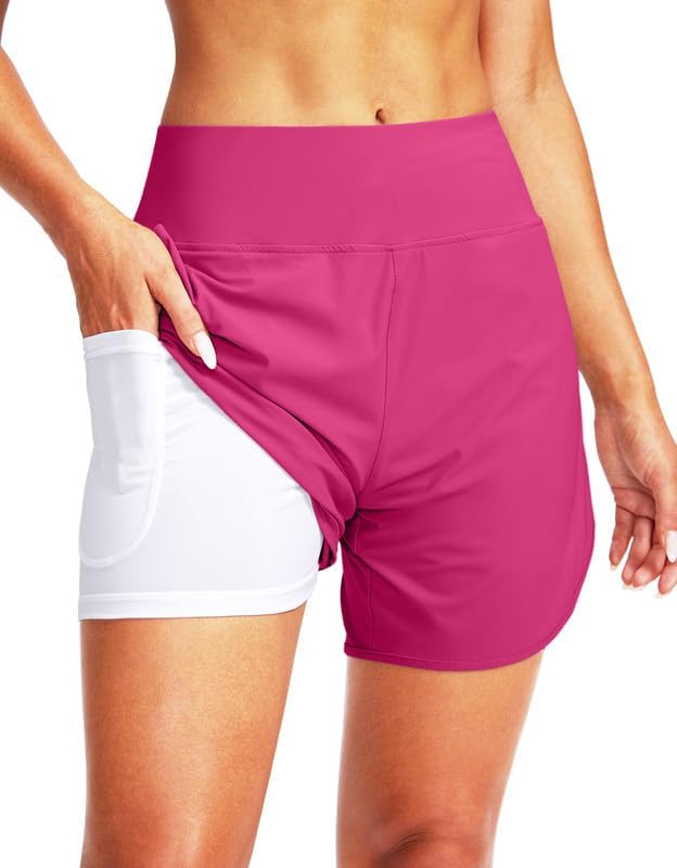 G Gradual Women's 5" High Waisted Swim Board Shorts Quick Dry UPF 50+ Swimming Beach Shorts for Women with Liner Pockets
