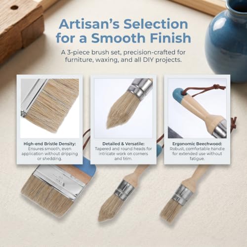 BUTIFULSIC Beech Wood Paint Brushes and Wide Flat Head with Natural Pig Bristles 3pcs Non-Slip Grip for Furniture Refinishing, Groove, and Molding Painting in DIY Home Projects - Image 3