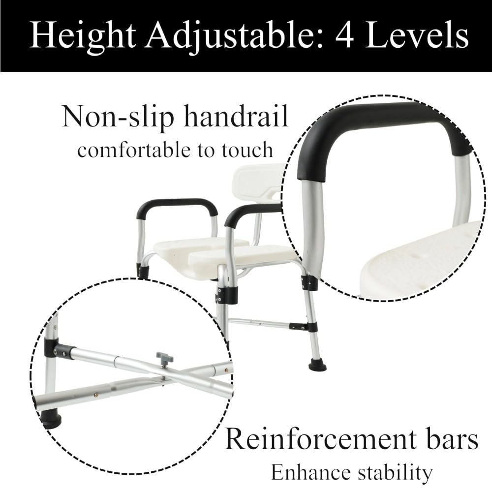 Silla de ducha de tamaño grande, silla de ducha semimontada extra ancha con asiento recortado en forma de U para lavado privado, silla de ducha para ancianos y discapacitados, capacidad de 125 kg.