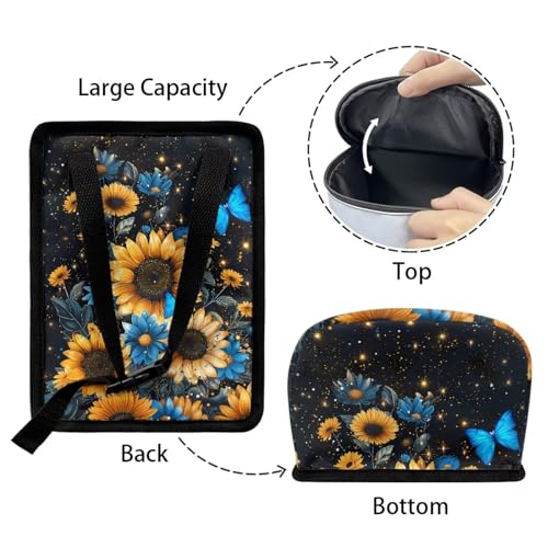 Image of Blue Butterfly Sunflower Print Car Trash Can - Foldable, Automotive Garbage Bin with Leak Proof Hanging Bag