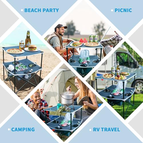 ARMOR CASTLE Folding Beach Table, Camping Table for Sand with Insulated Cooler Storage & 4 Cup Holders, Portable Pop Up Picnic Table, Lightweight Side Table for Outdoor by ARMOR CASTLE - Image 9