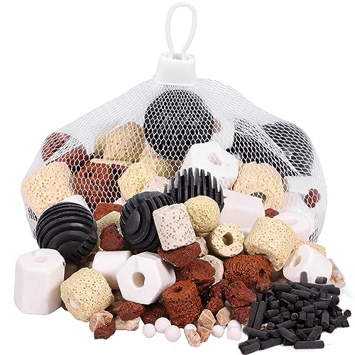 DaToo Aquarium Filter Media 12 Species Bio Balls Ceramic Rings Activated Carbon Filter Media Kit with Free Mesh Bag for Fish Tank Pond Canister Filter