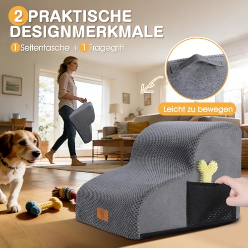 Zvonema Hundetreppe, Hundetreppe für Kleine Hunde, wasserdichte rutschfest Haustiertreppe 2 Stufen, Hochwertige Schwamm Hunderampe, Waschbar Hunde Treppe für Sofa Bett, Tragbar Katzentreppe