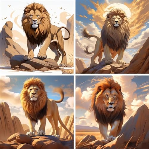 Diamond painting montagne et lion - Kit broderie diamant complet adulte 60x60