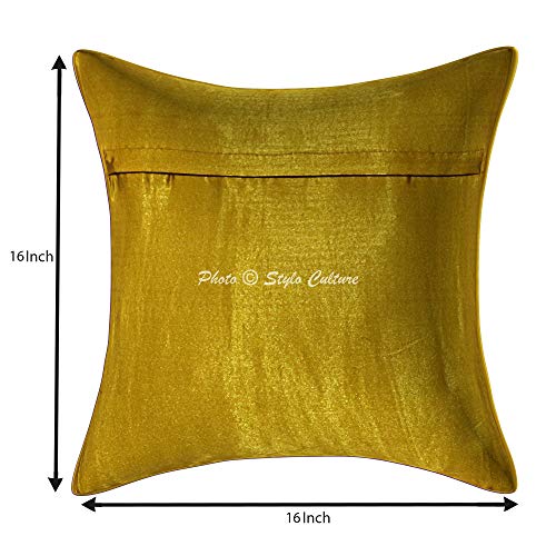 Image of Decorative Brocade Cushion Covers 16x16 inch Banarasi Jacquard Mustard Yellow & Gold Home Decor Elephant Traditional Square 40x40 cm Zippered Sofa Settee Pillowcases -Set of 5 Pcs