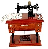 Artyea Vintage Mini Sewing Machine Style Plastic Music Box Table Desk Decoration Toy Gift for Kid Children, brown